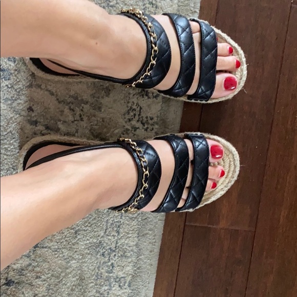CHANEL Black and Gold Sandals